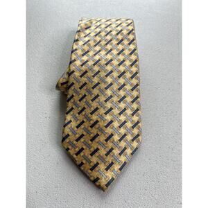 Michael Kors Gold, Blue Geometric Pattern 100% Silk Made in USA Tie NWOT